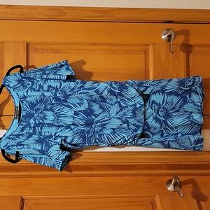 TOMMY BAHAMA BLUE PRINT BLOUSON COLD SHOULDER DRESS SZ XS EXCELLENT!!